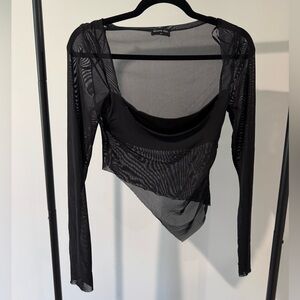 White Fox Black Mesh Asymmetrical Top Size Medium